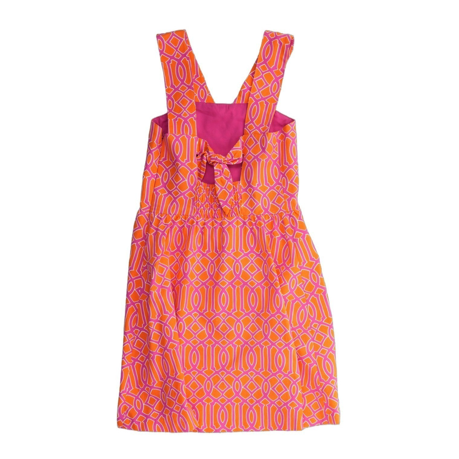 Mud Pie Dress Women's Size Medium Orange Pink Geometric Bow Back - Image 3