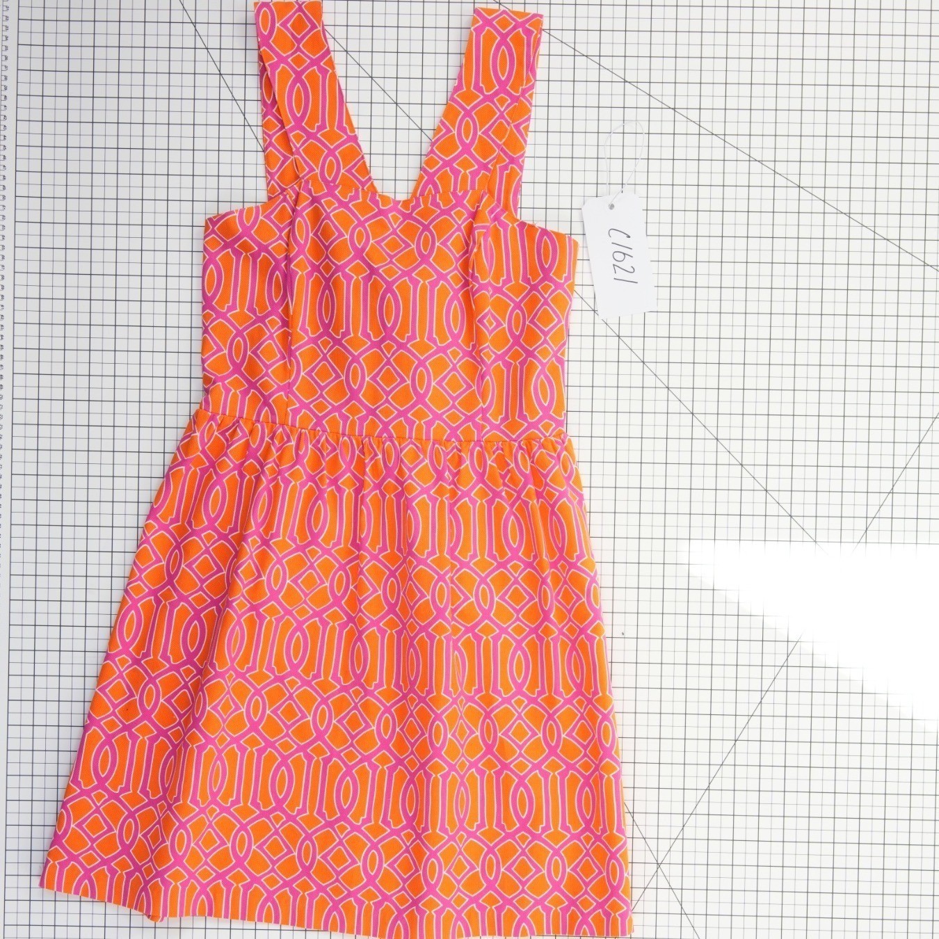 Mud Pie Dress Women's Size Medium Orange Pink Geometric Bow Back - Image 7