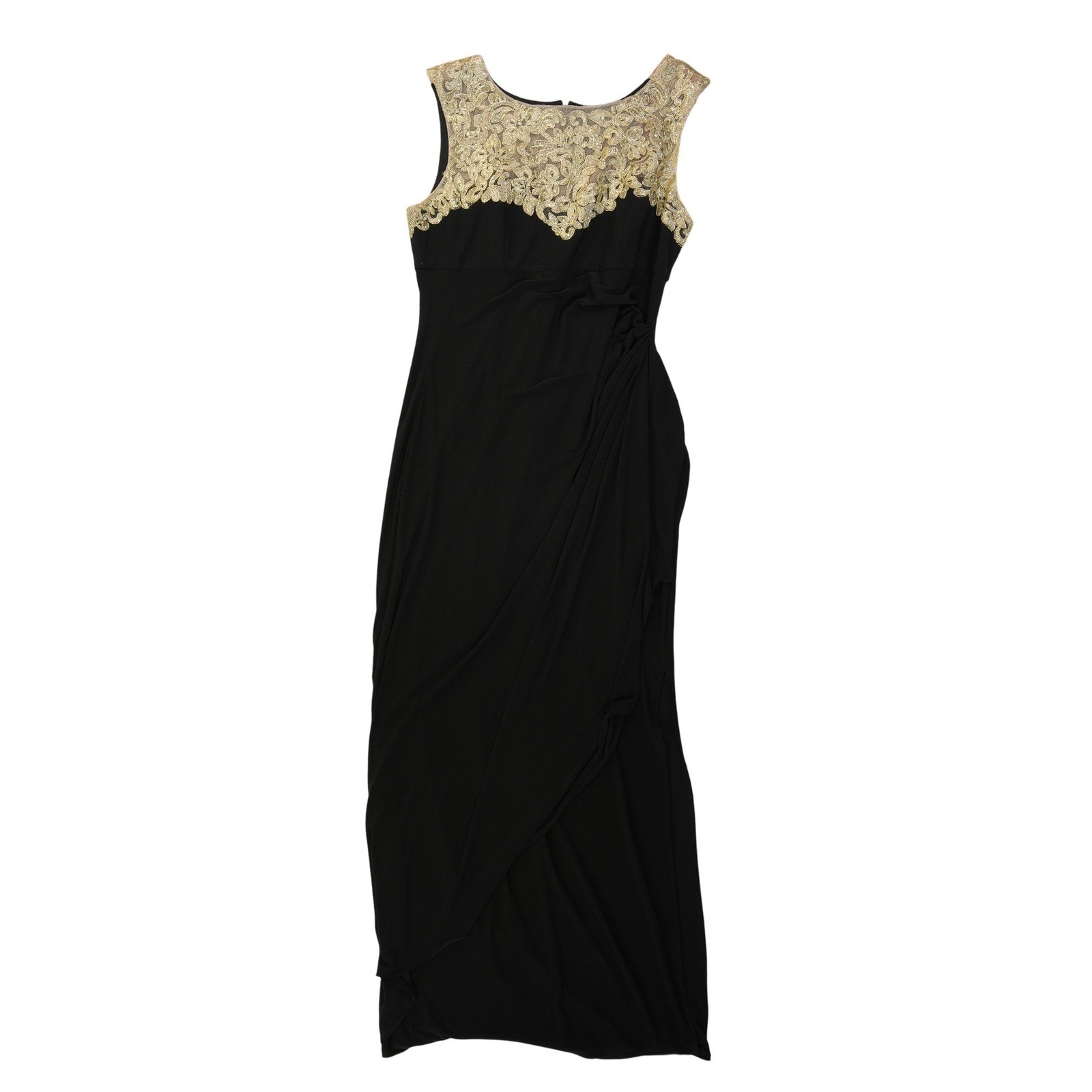 Atelier Danielle Evening Gown Womens Size 16 Black Gold Lace Sequin Maxi Vintage - Image 2