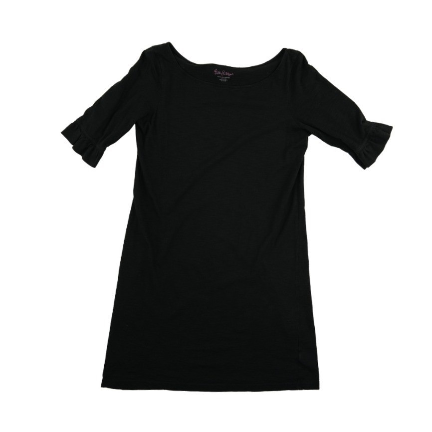 Lilly Pulitzer T-Shirt Dress Women's Size Medium Black Pima Cotton Ruffle - Image 2