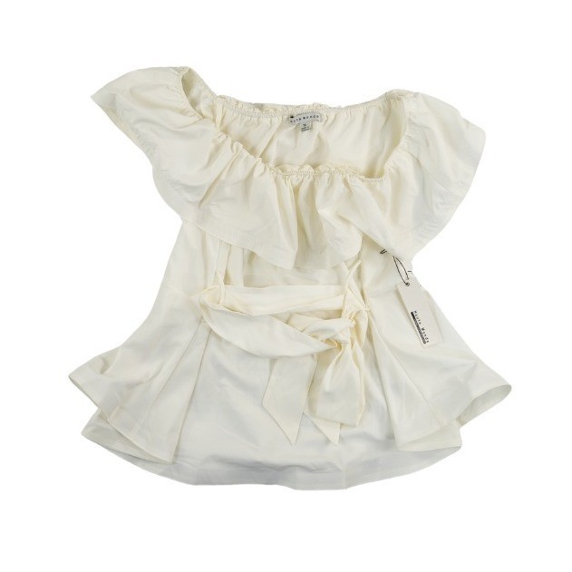 New Haute Monde Top Women's Size 1X Cream Off Shoulder Ruffle Peplum Tie - Image 2
