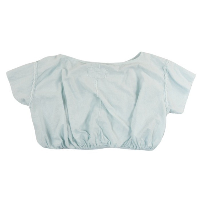 We The Free Crop Top Women's Size Medium Blue Linen Blend Elastic Hem - Image 3