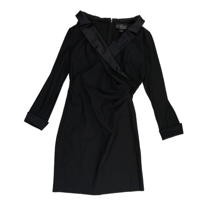 Alex Evenings Cocktail Dress Women's Size 14 Black Ruched Surplice Collar - Image 2