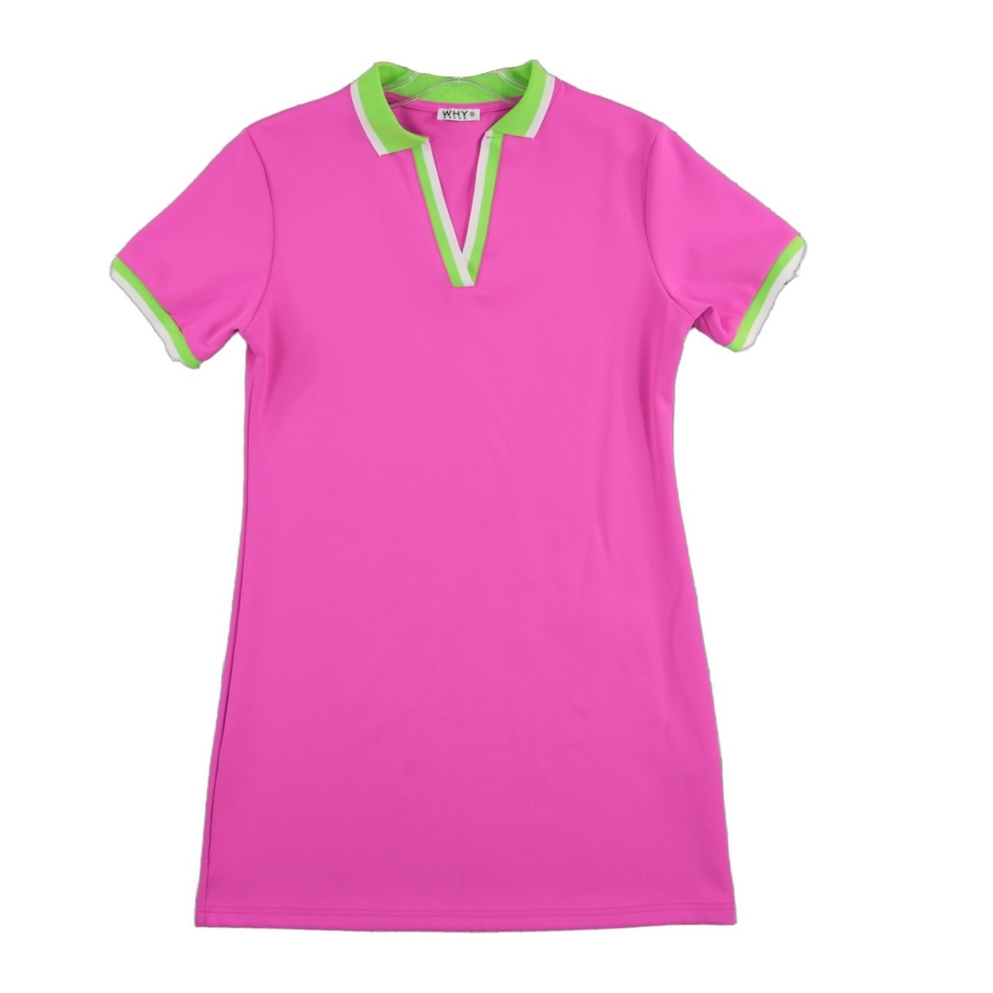 Why Dress Polo Dress Womens Size Medium Pink Green White Striped Trim - Image 2