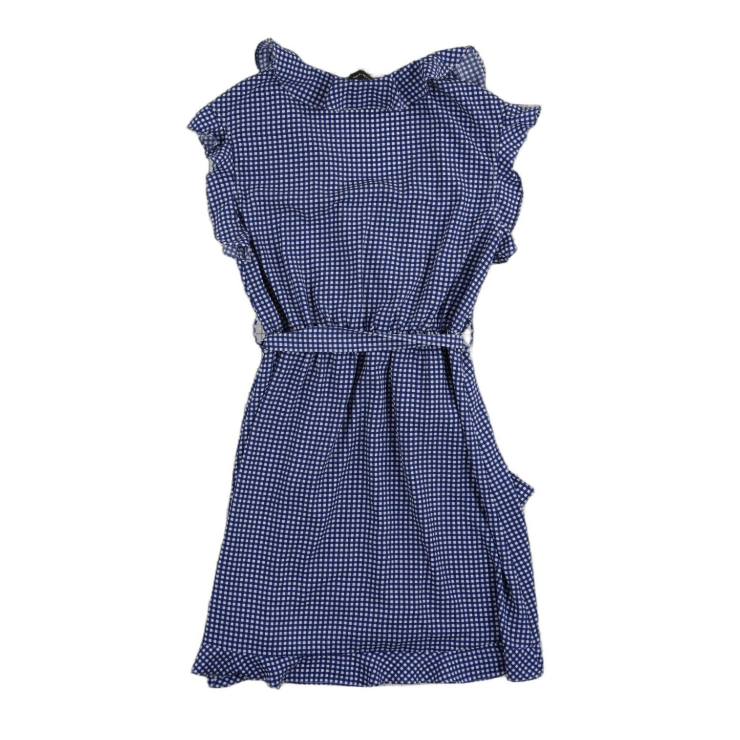 Sugar Lips Wrap Mini Dress Womens Size Medium Blue Gingham Ruffle V Neck - Image 3