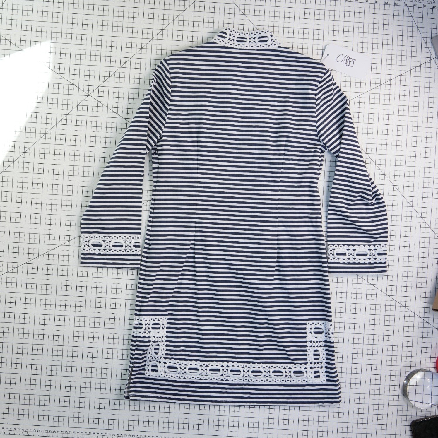 Sail to Sable Tunic Dress Womens Medium Navy White Striped Lace Trim 3/4 Sleeve - Image 6