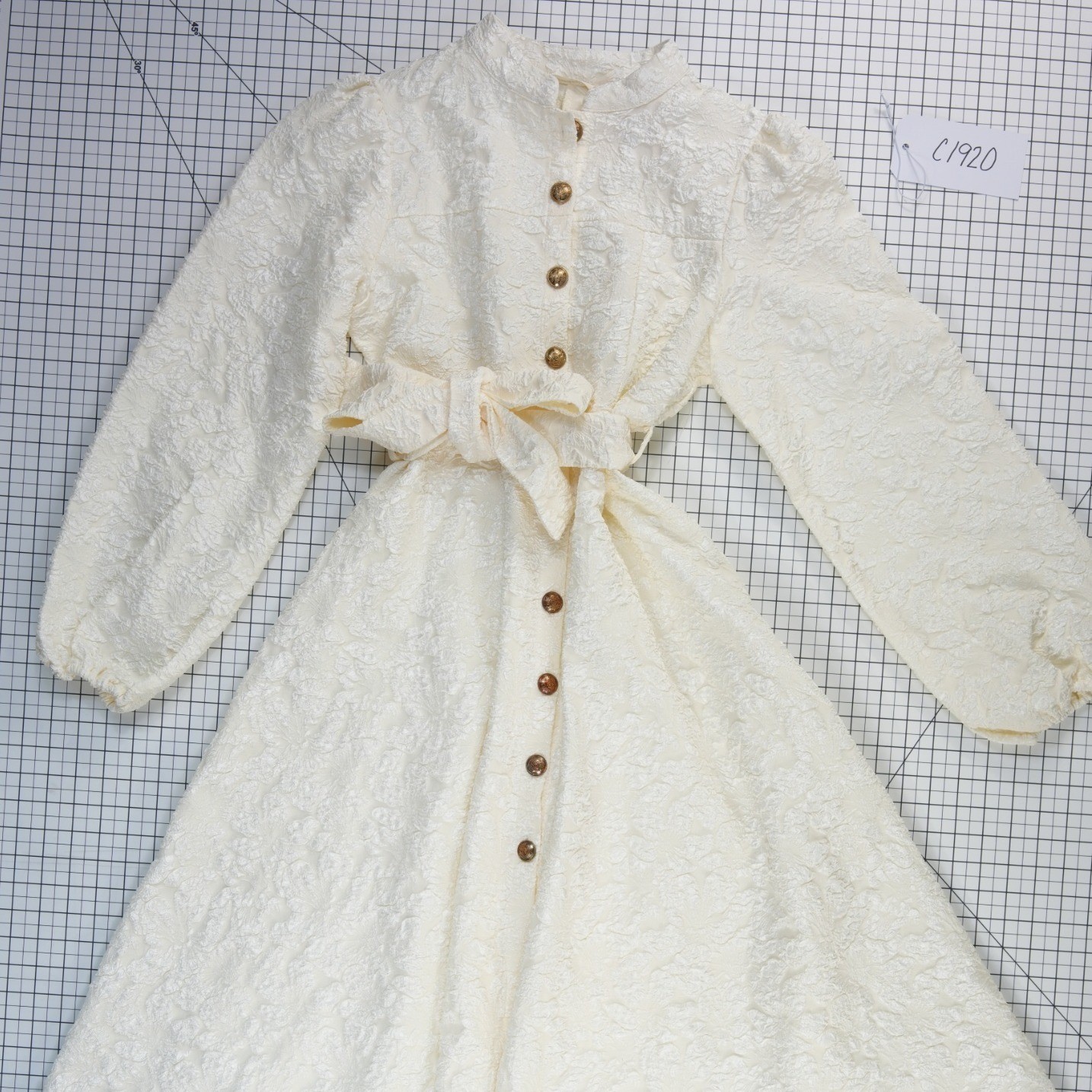 Sunday Up Jacquard Dress Womens Size Medium Cream Belted Midi Vintage 70s - Image 7