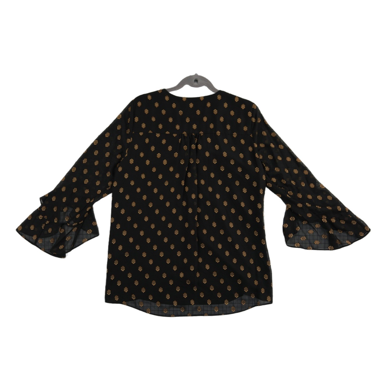 Vince Camuto Blouse Women's Size Medium Black Gold Metallic Ruffle Sleeve Top - Image 3