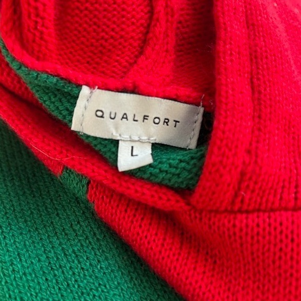 Qualfort Women's Size Large Elf Hood Ugly Christmas Sweater Green Holiday Red - Image 4