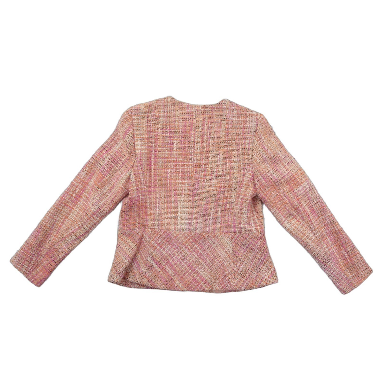 Talbots Petites Blazer Jacket Women's Size 6P Pink Orange Tweed Collarless - Image 3