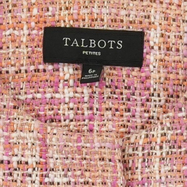 Talbots Petites Blazer Jacket Women's Size 6P Pink Orange Tweed Collarless - Image 5