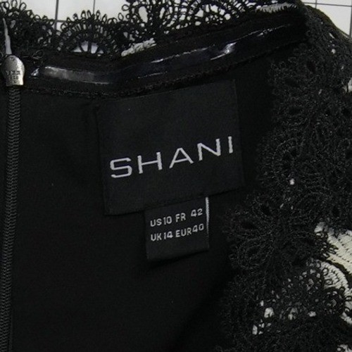 Shani Fit Flare Cocktail Dress Women Size 10 Black Cream Embroidered Lace Ruffle - Image 4