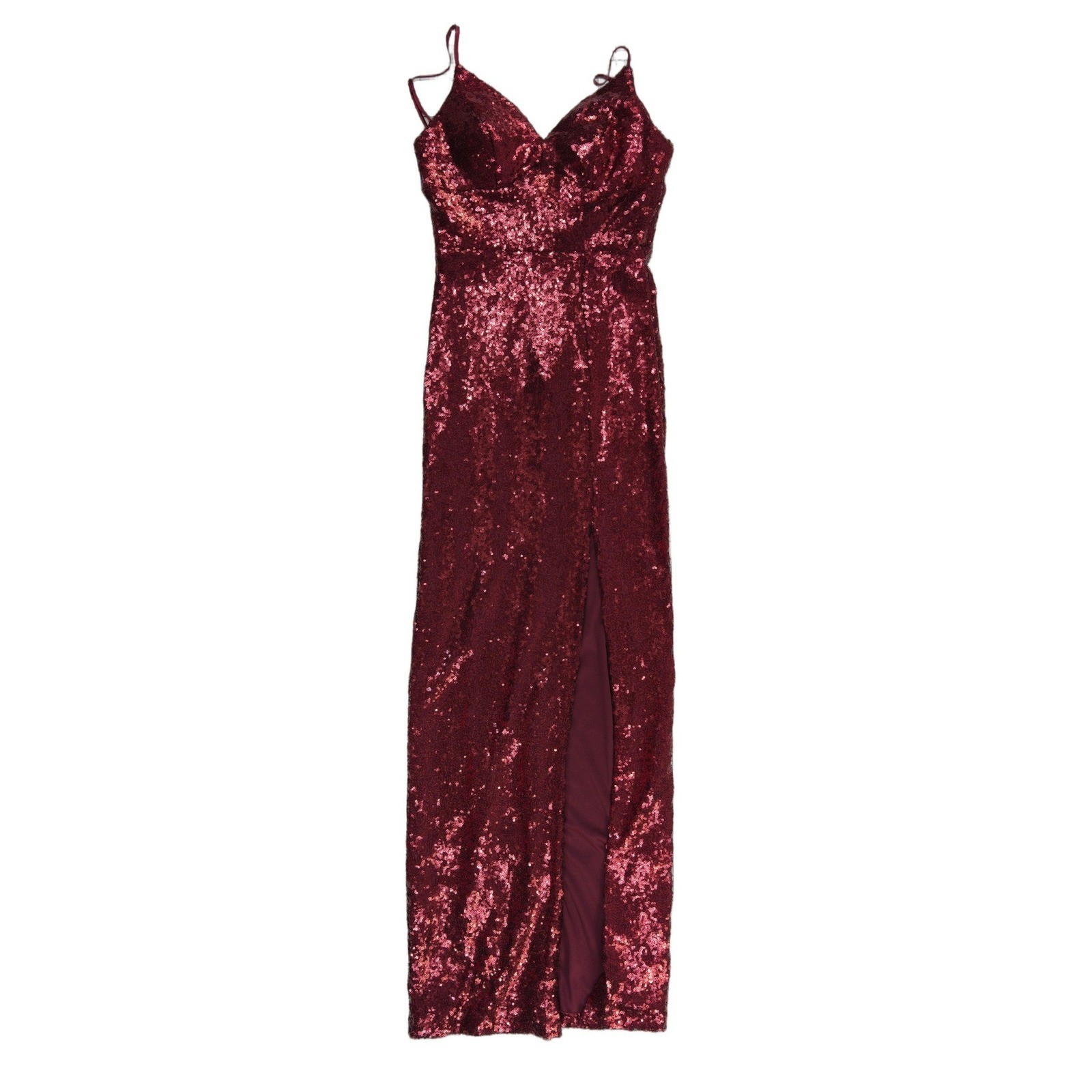 B Smart Gown Women's Size 7/8 Burgundy Sequin Sweetheart Neck Slit Maxi Dress - Image 2