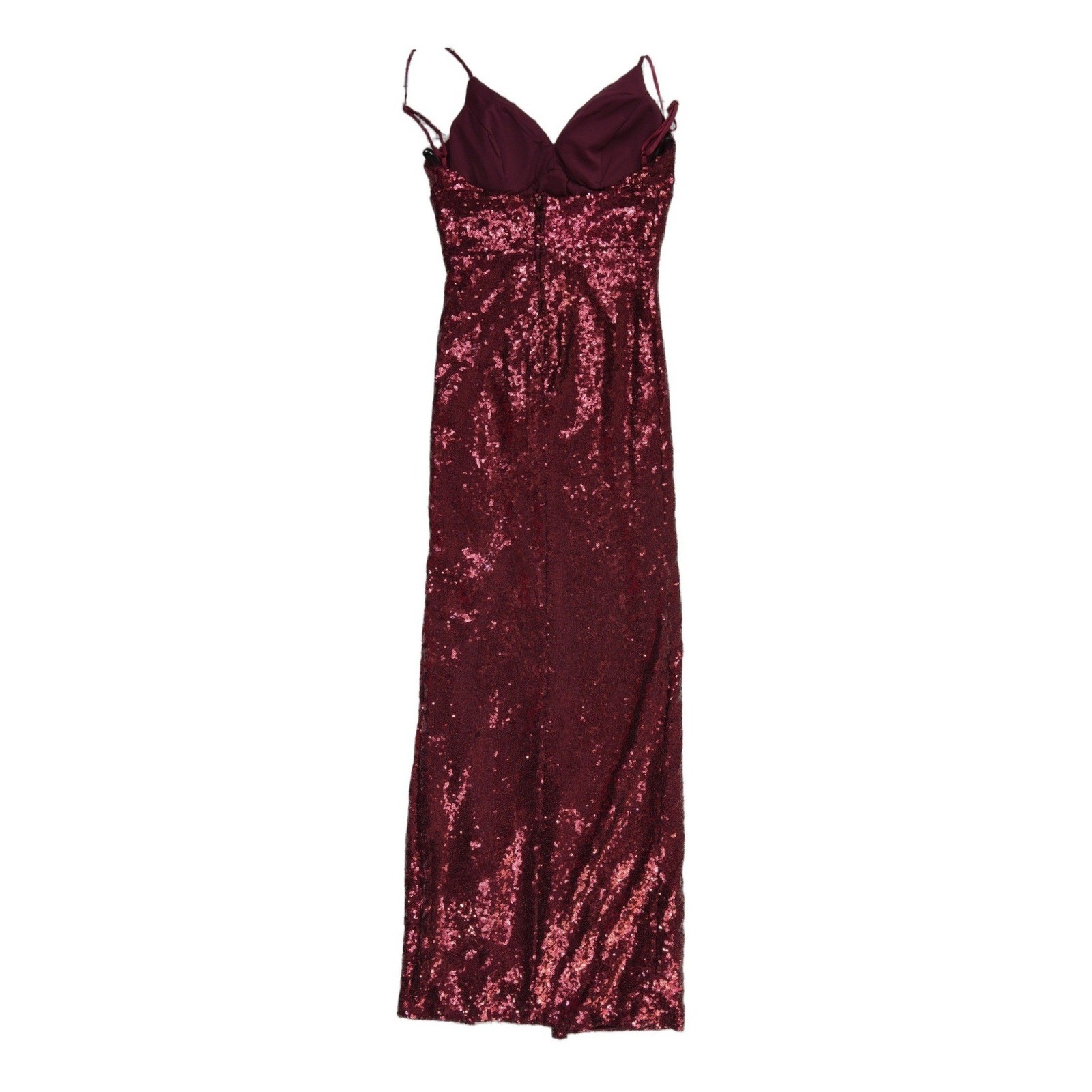 B Smart Gown Women's Size 7/8 Burgundy Sequin Sweetheart Neck Slit Maxi Dress - Image 3
