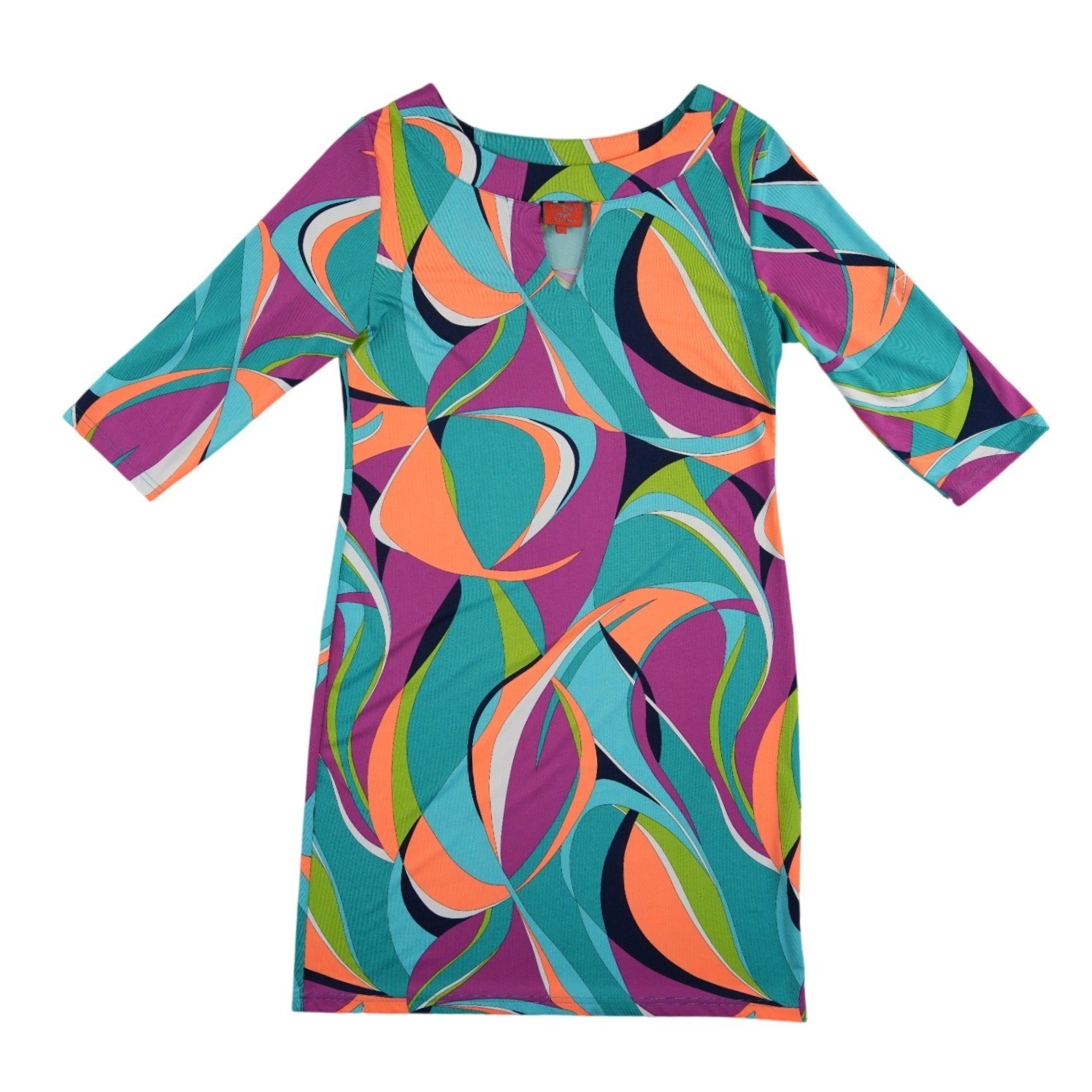 Tracy Negoshian Shift Dress Women's Size Medium Multicolor Abstract 3/4 Sleeve - Image 2