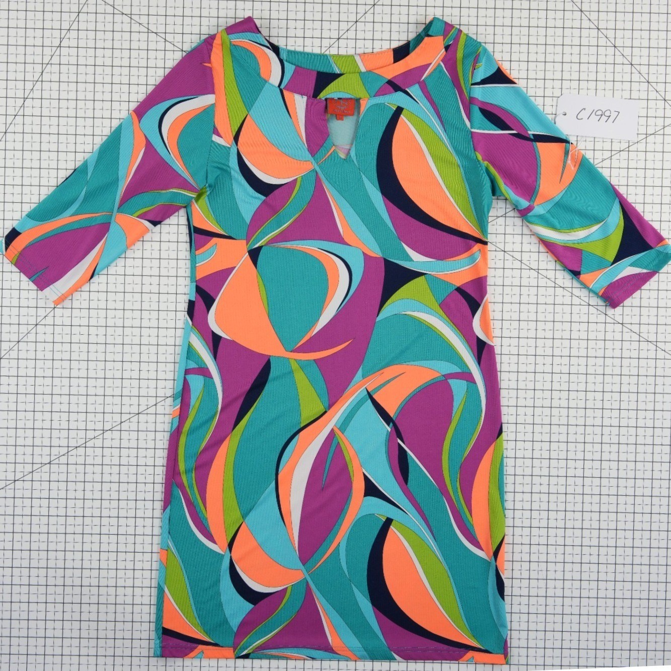Tracy Negoshian Shift Dress Women's Size Medium Multicolor Abstract 3/4 Sleeve - Image 6