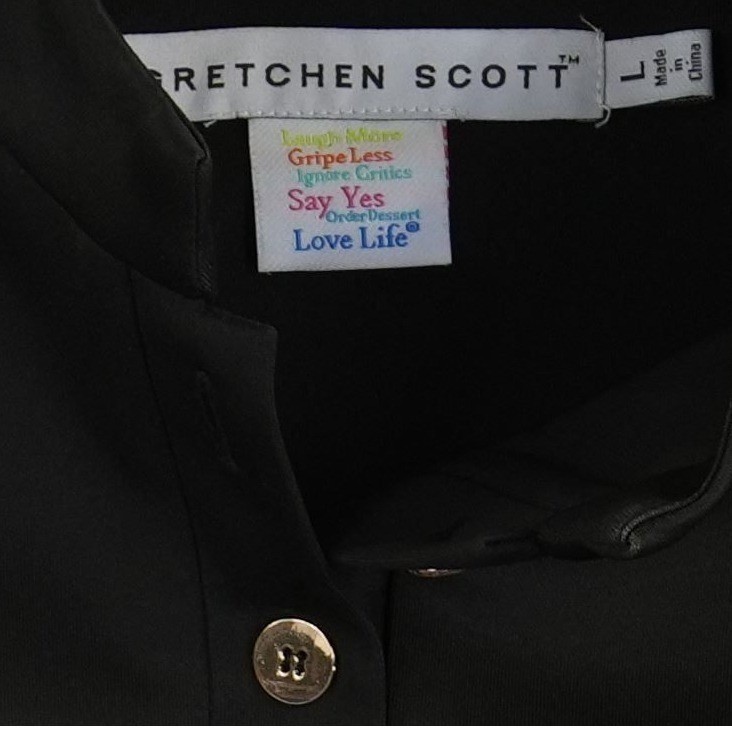 Gretchen Scott Shift Dress Women's Size Large Black Mandarin Collar Henley - Image 4