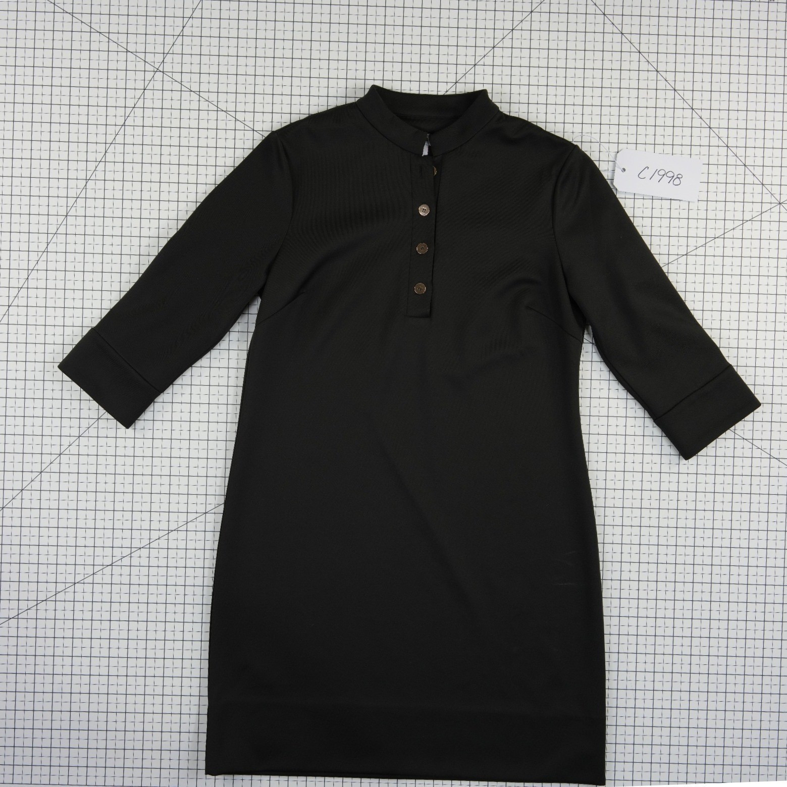 Gretchen Scott Shift Dress Women's Size Large Black Mandarin Collar Henley - Image 7
