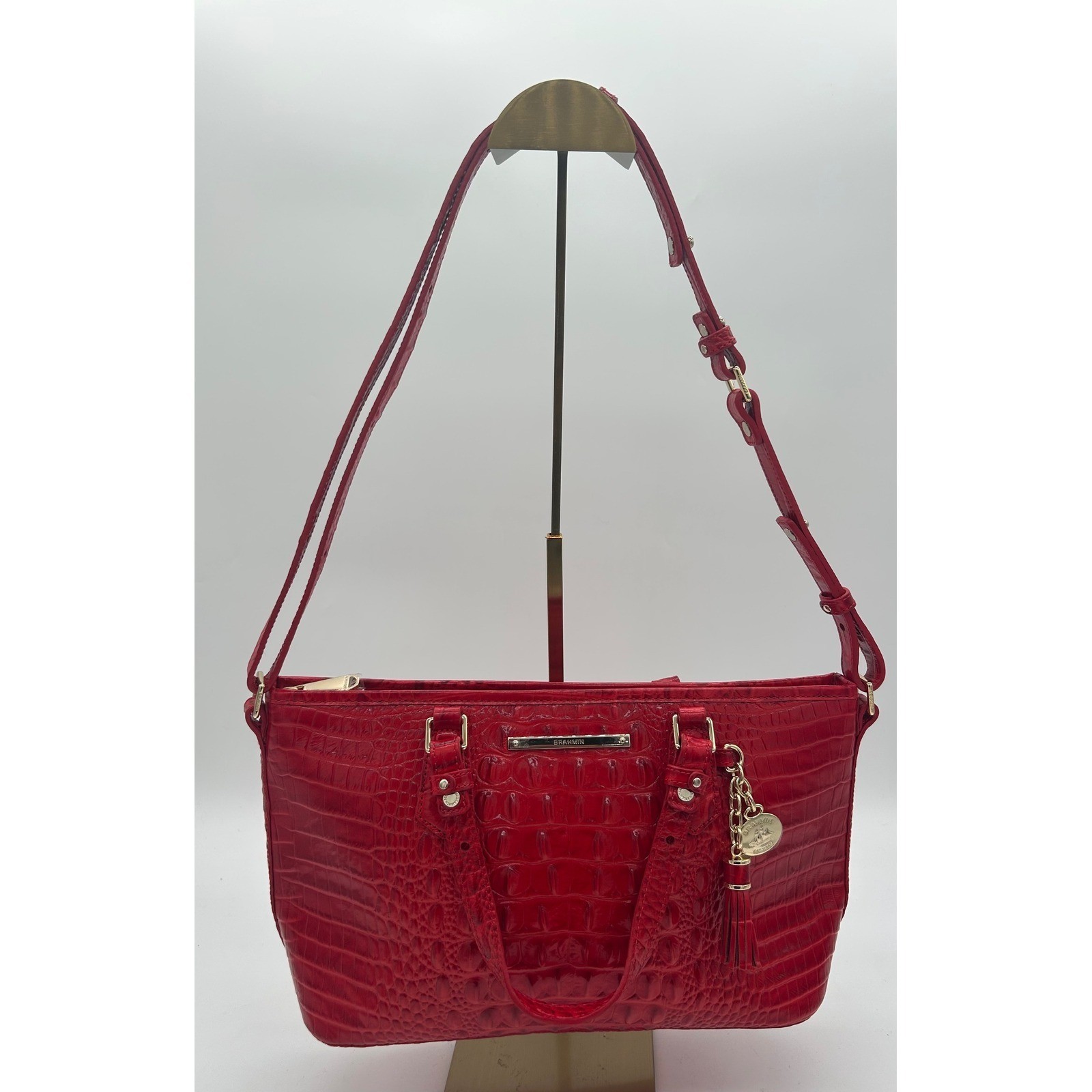 Brahmin Shoulder Bag Women's Red Melbourne Leather Satchel Purse