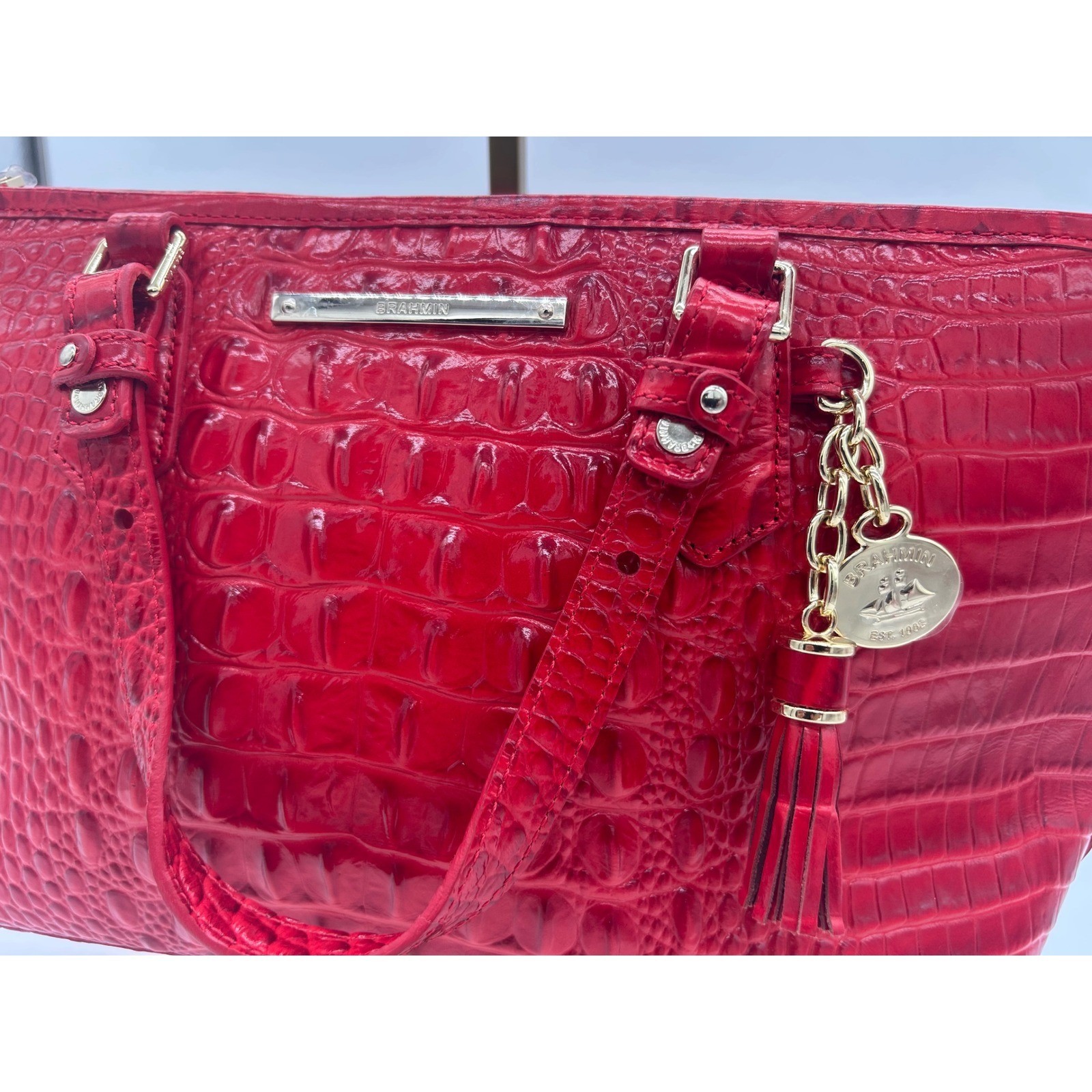 Brahmin Shoulder Bag Women's Red Melbourne Leather Satchel Purse - Image 2