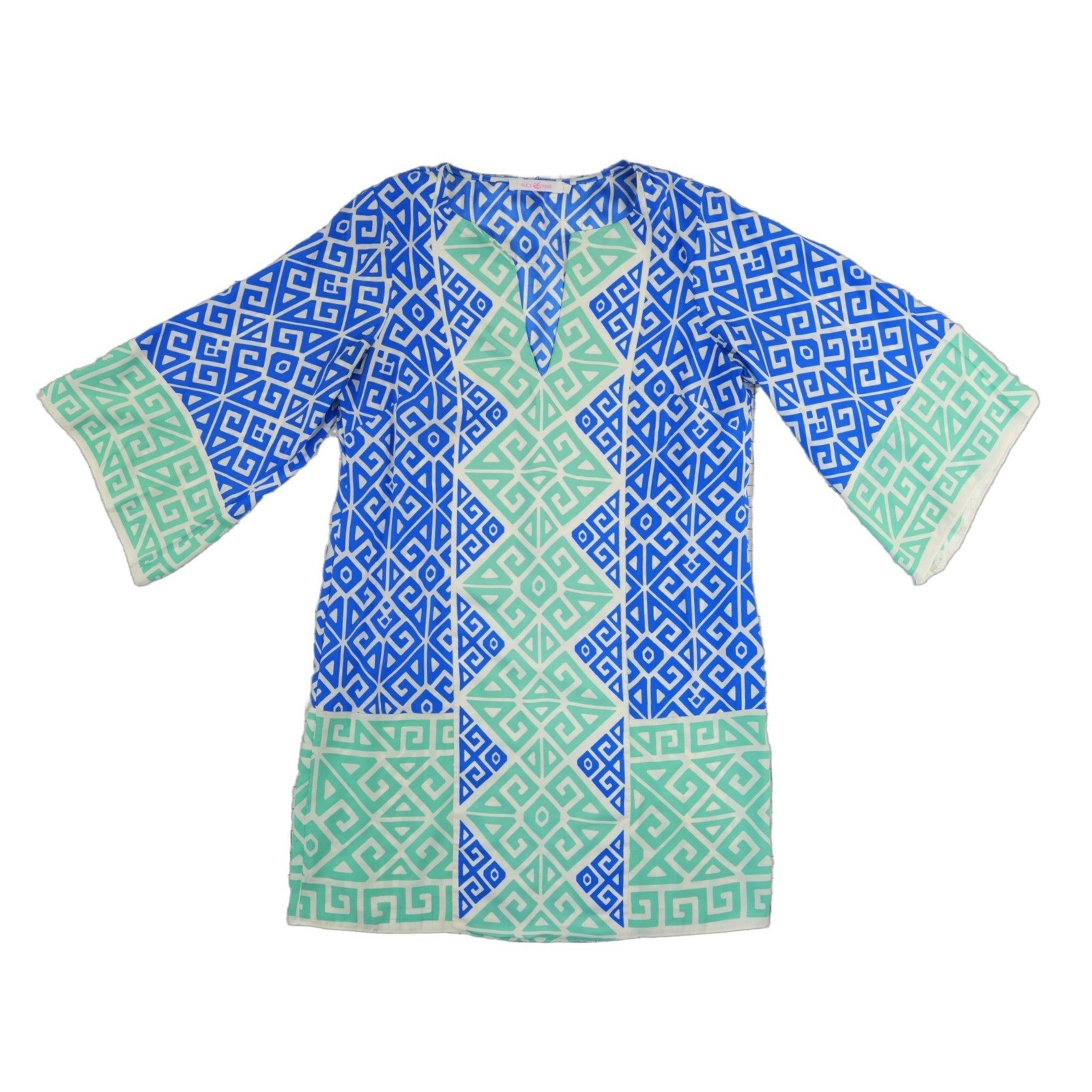 Alice and Trixie Tunic Dress Womens Size Large Blue Green Silk Geometric - Image 2