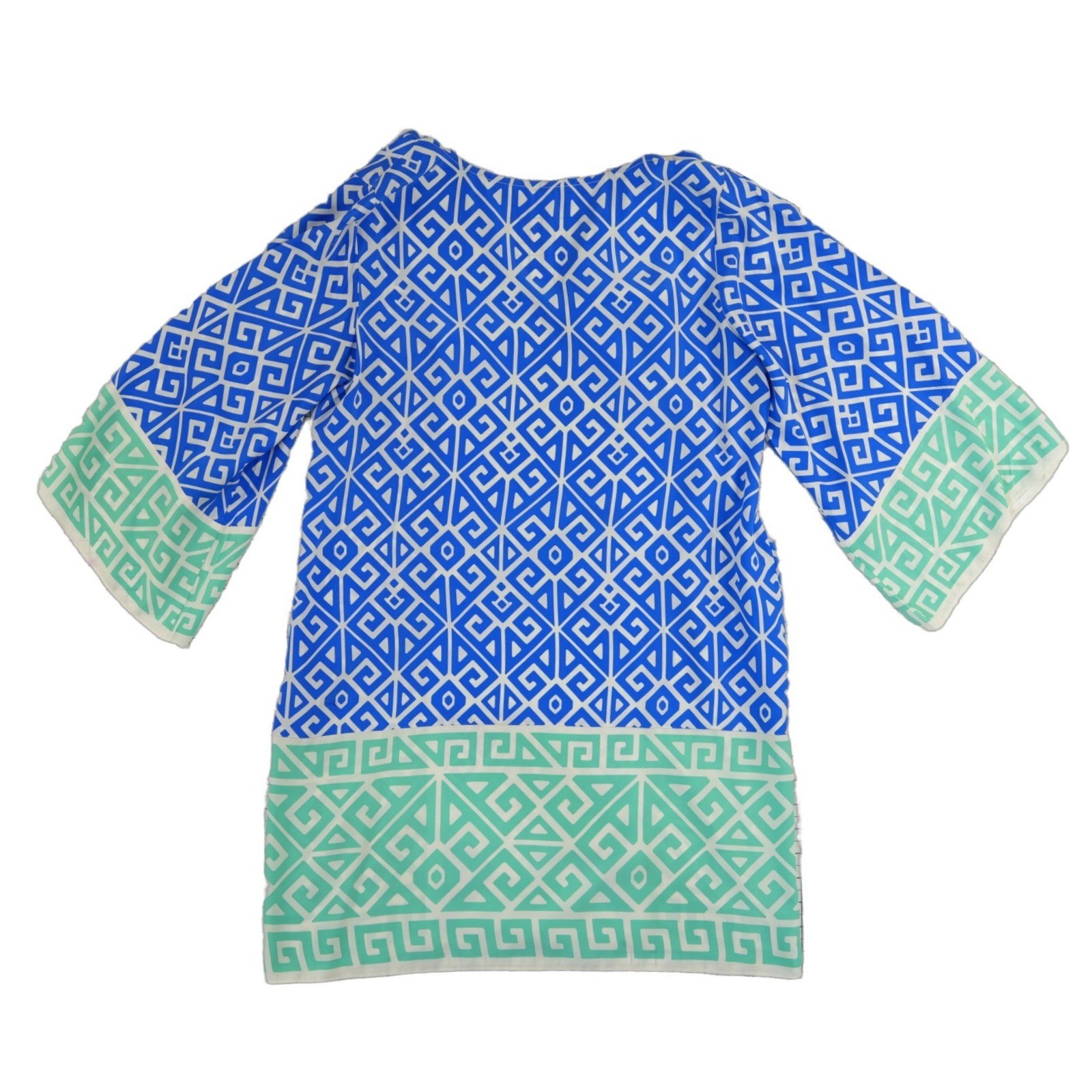 Alice and Trixie Tunic Dress Womens Size Large Blue Green Silk Geometric - Image 3