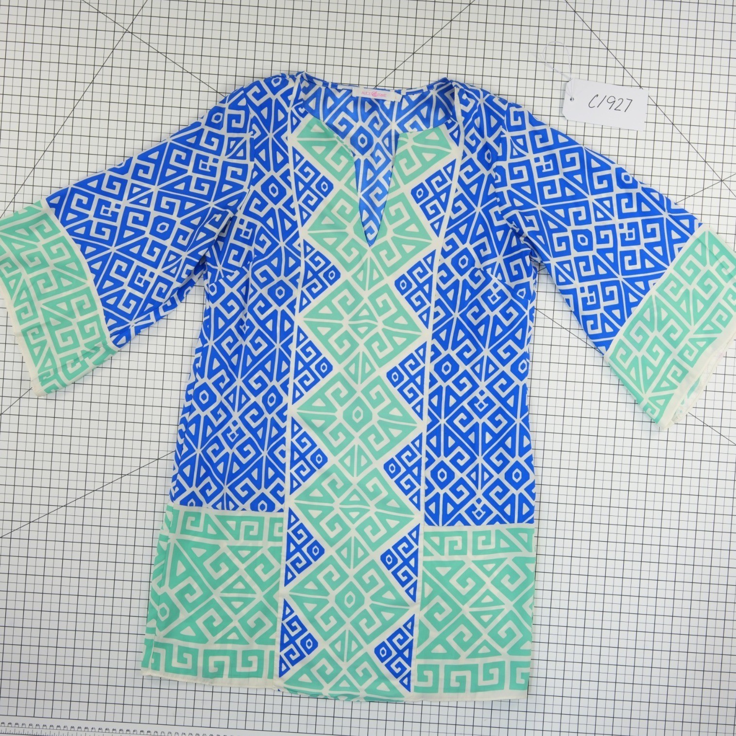 Alice and Trixie Tunic Dress Womens Size Large Blue Green Silk Geometric - Image 7