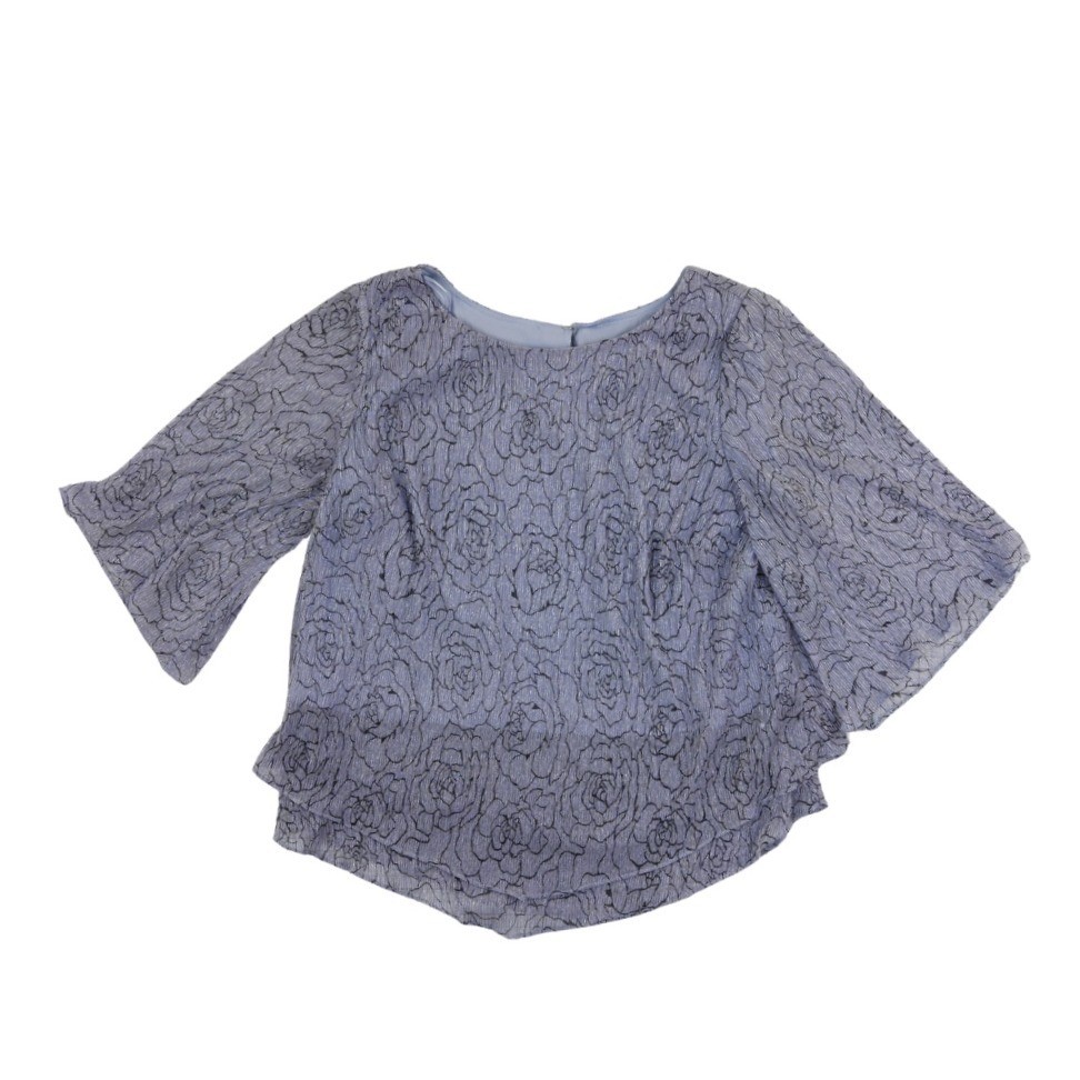 New Alex Evenings Blouse Women's Large Lavender Metallic Floral Bell Sleeve $139