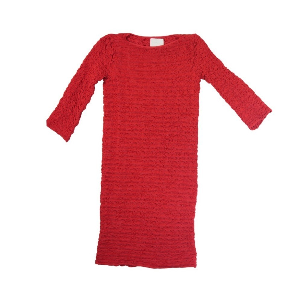 Tees by Tina Popcorn Dress Women's One Size Red Ruched Seamless Midi Bodycon