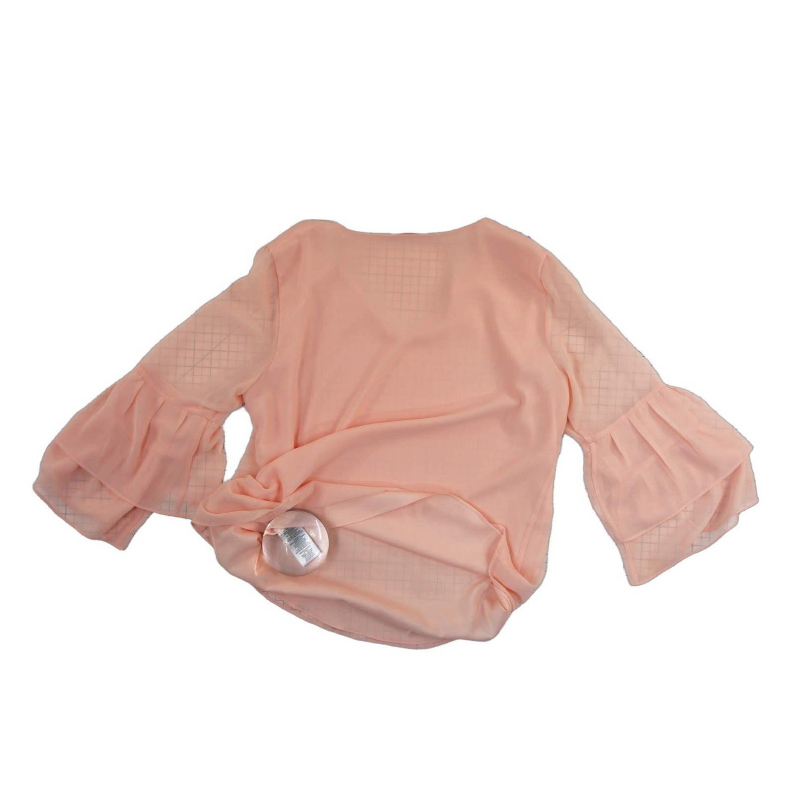 Calvin Klein Blouse Womens Size Large Peach Ruffle Bell Tiered Sleeve V Neck - Image 3