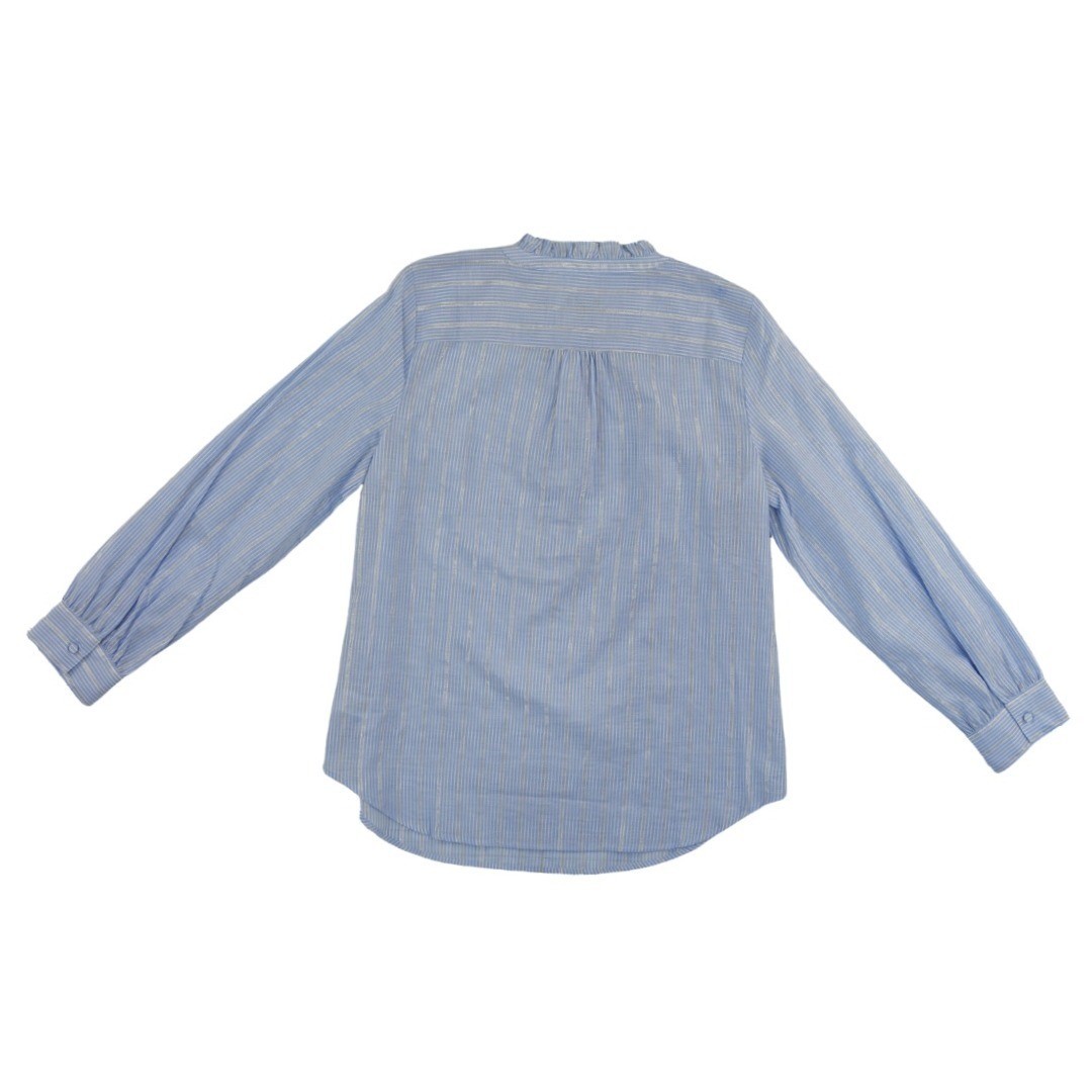 Talbots Popover Blouse Women's Size Medium Blue Striped Ruffle Metallic Cotton - Image 2