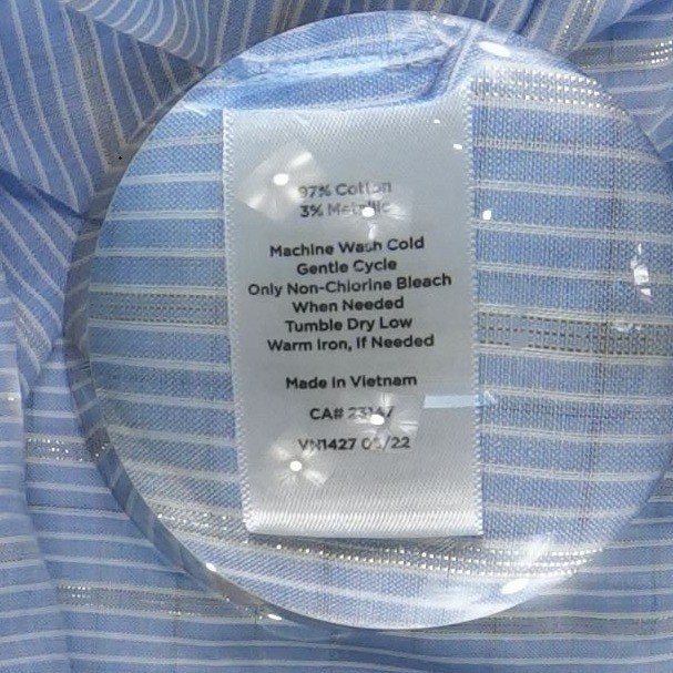 Talbots Popover Blouse Women's Size Medium Blue Striped Ruffle Metallic Cotton - Image 4