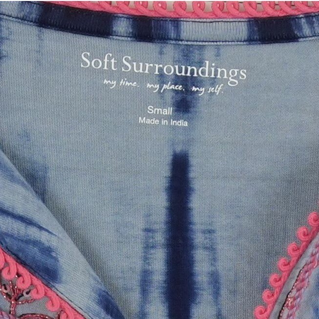 Soft Surroundings Top Women's Size Small Blue Pink Tie Dye Embroidered Tunic - Image 4