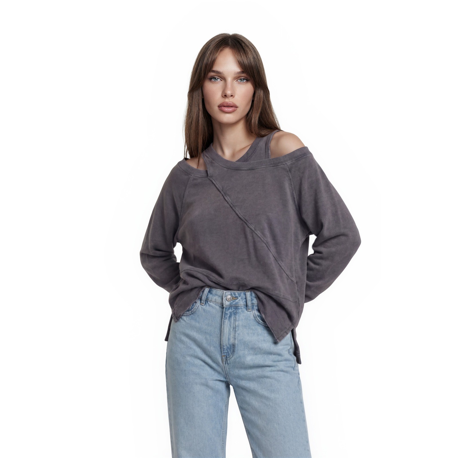Pilcro Anthropologie Sweatshirt Women's Size Medium Purple Asymmetric Cotton