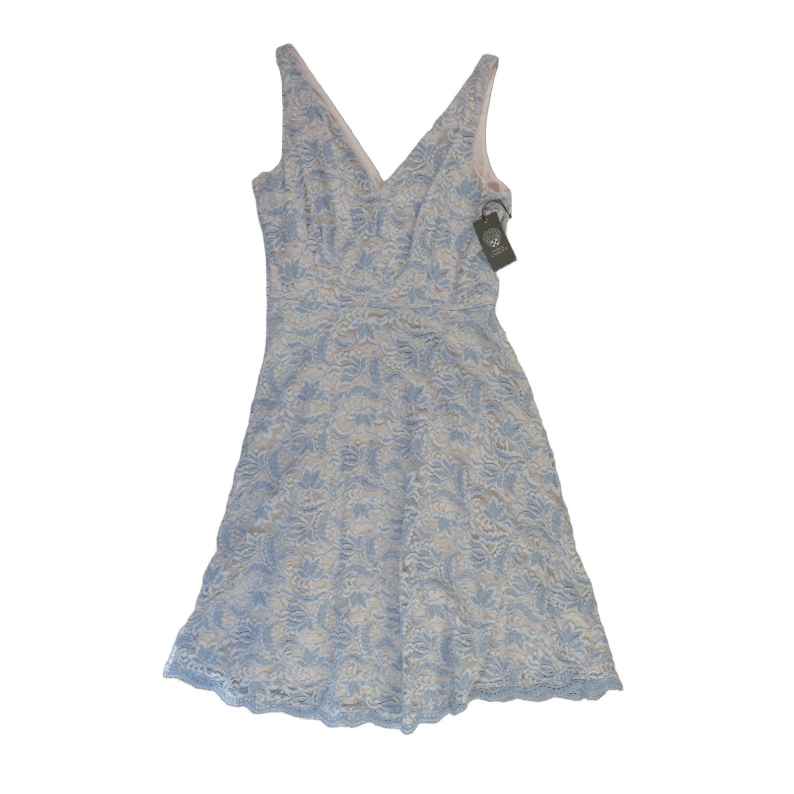 NWT Vince Camuto Fit Flare Dress Womens Size 12 Blue Floral Lace V Neck - Image 2