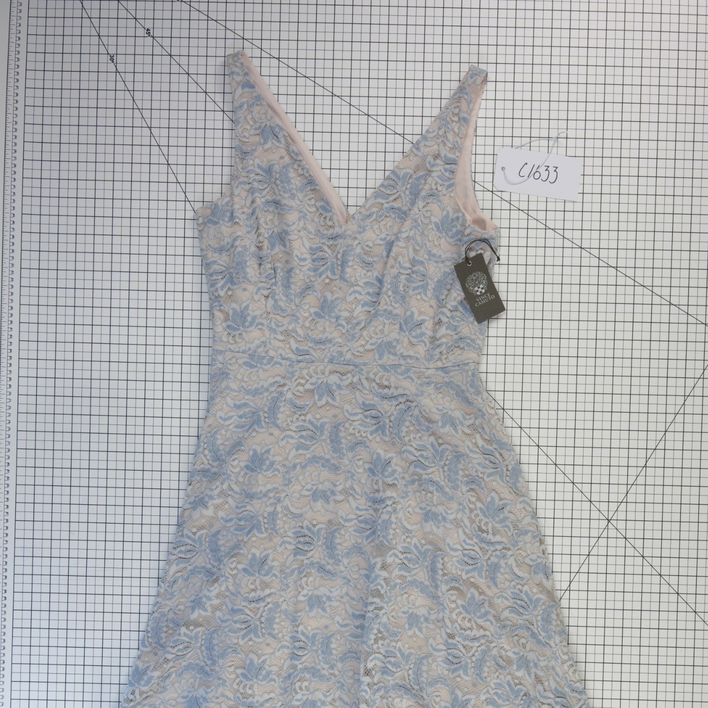 NWT Vince Camuto Fit Flare Dress Womens Size 12 Blue Floral Lace V Neck - Image 8