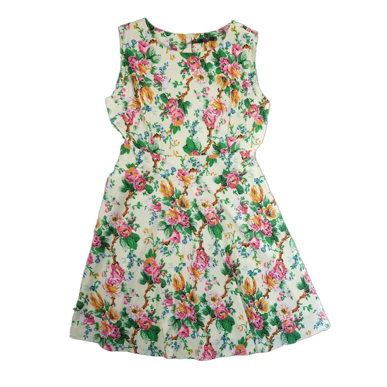 Aranee Fit Flare Dress Womens Size XXL Cream Floral Sleeveless Back Tie - Image 2