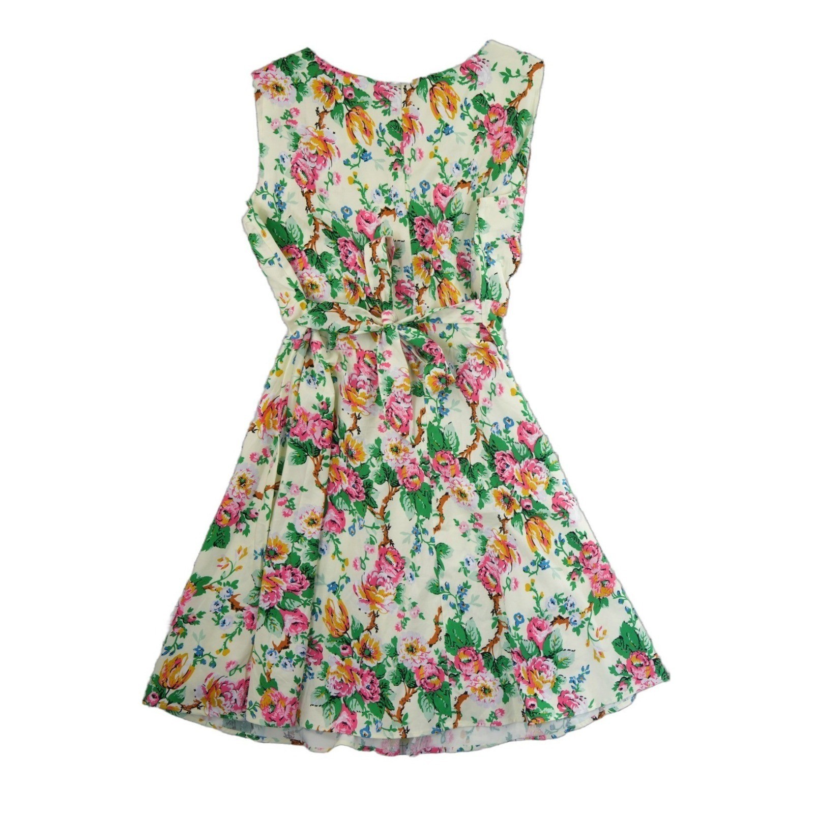 Aranee Fit Flare Dress Womens Size XXL Cream Floral Sleeveless Back Tie - Image 3
