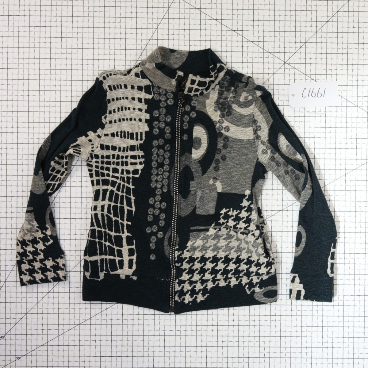 Katina Marie Jacket Women's Size Medium Black Gray Abstract Full Zip Vintage - Image 6