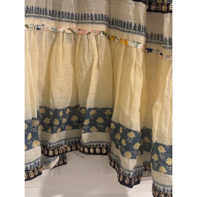 Free People Blouse Top Womens Size XL Yellow Blue Cream Floral Sequin Boho Tunic - Image 5