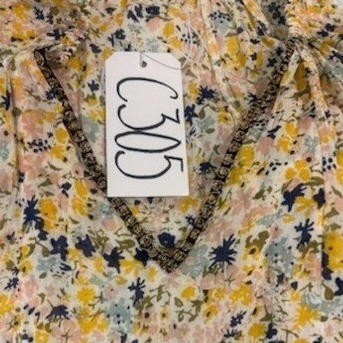 Free People Blouse Top Womens Size XL Yellow Blue Cream Floral Sequin Boho Tunic - Image 8