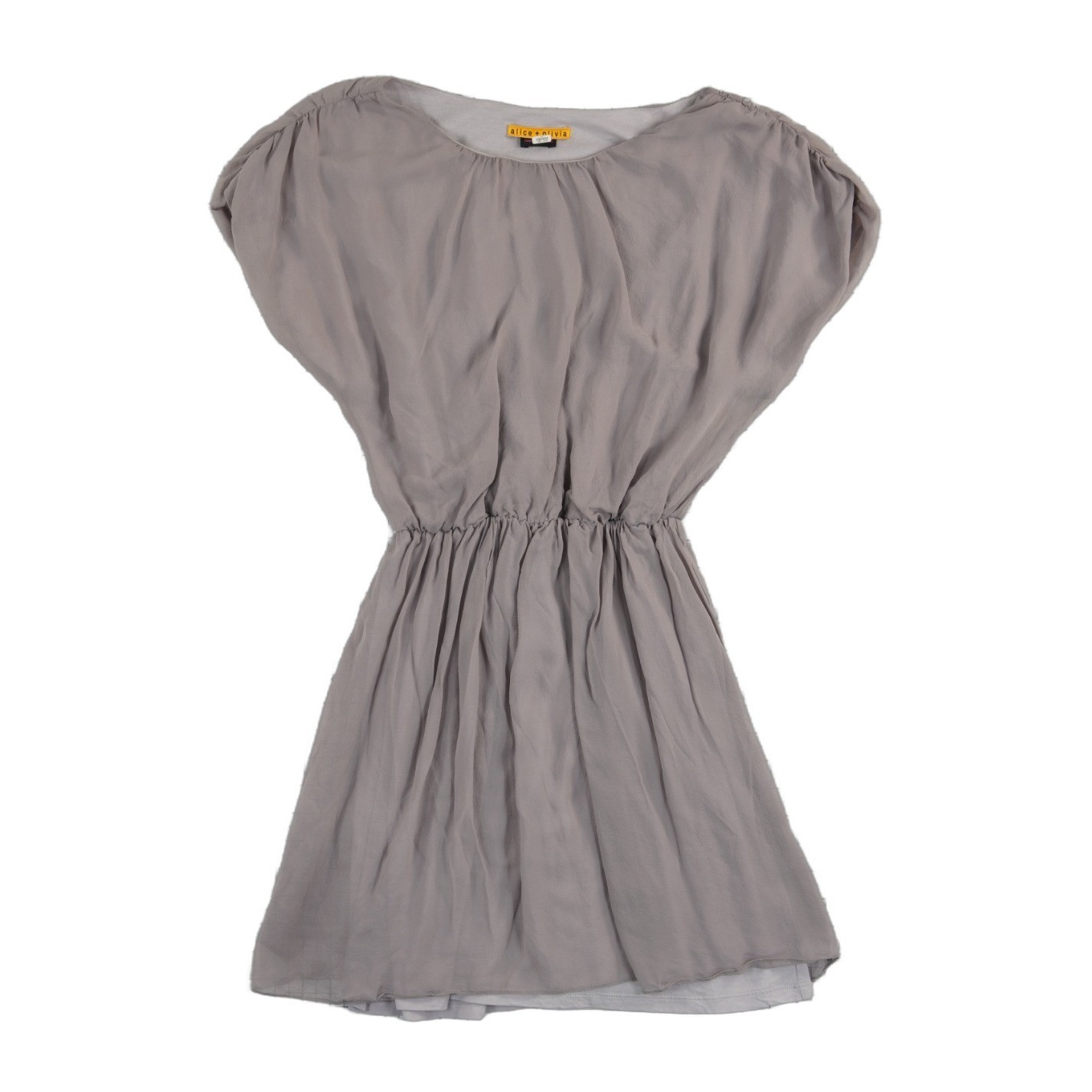 Alice + Olivia Mini Dress Women's Size XS Taupe Grey Silk Blend Draped Cinched