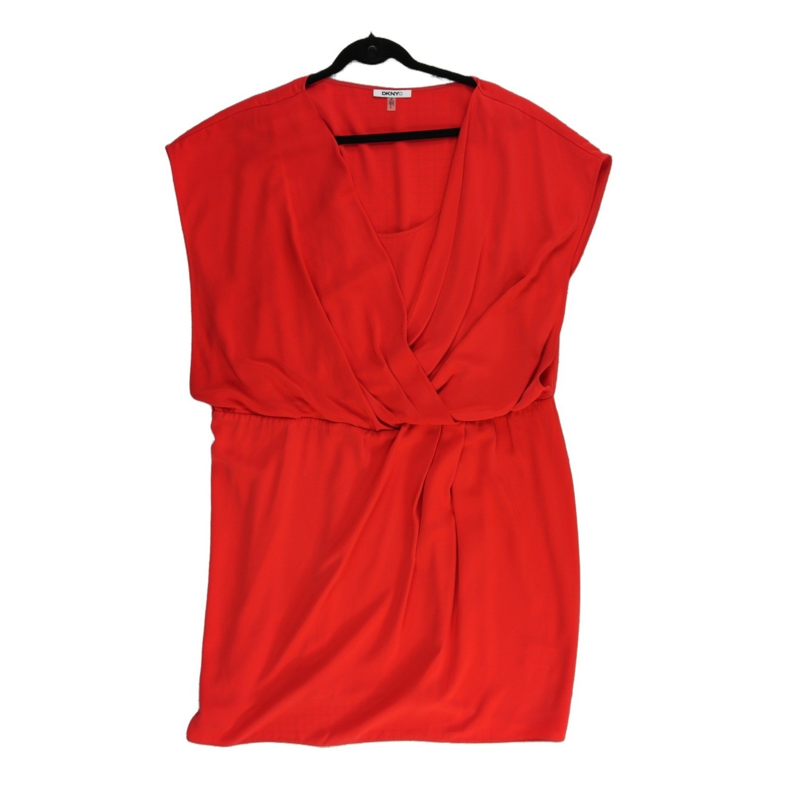 NWT DKNYC Faux Wrap Dress Women's Size 2X Red Draped Elastic Waist Sleeveless - Image 2