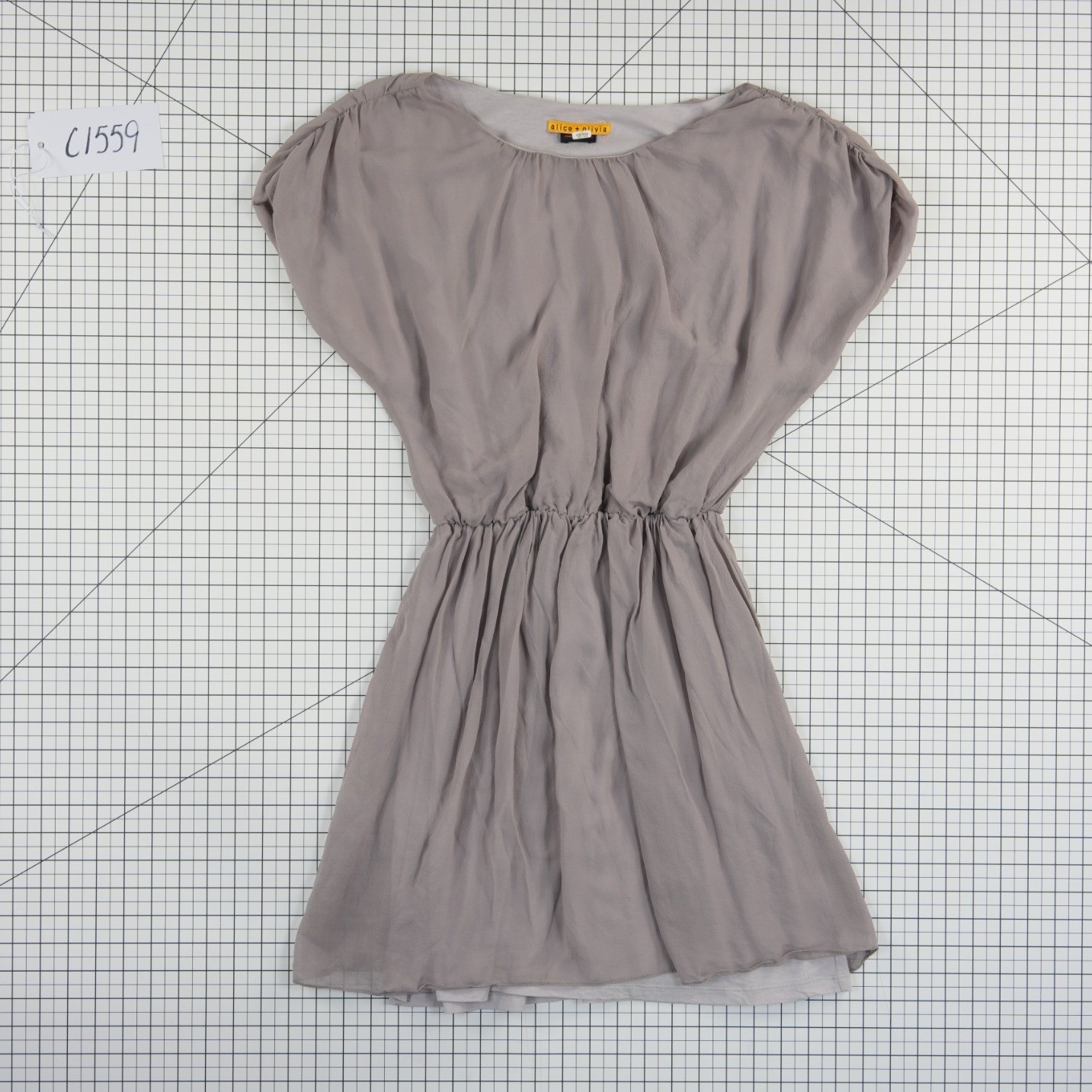 Alice + Olivia Mini Dress Women's Size XS Taupe Grey Silk Blend Draped Cinched - Image 5