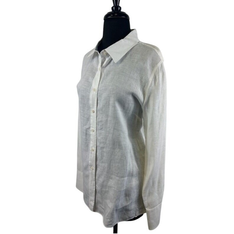 J. Crew 100% Linen Button Down Shirt Long Sleeve White Women's Size Large - Image 2