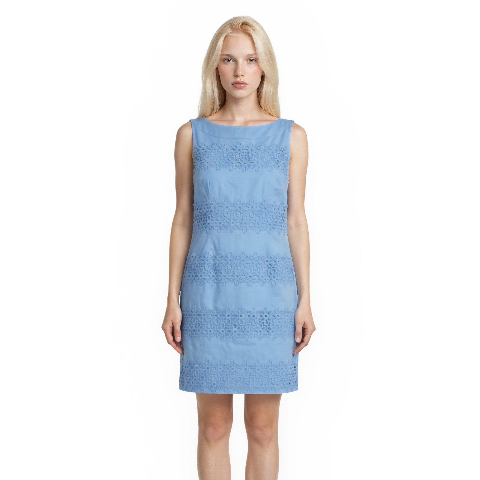 New Talbots Dress Women's Size 6P Light Blue Crochet Lace Shift Kentucky Derby