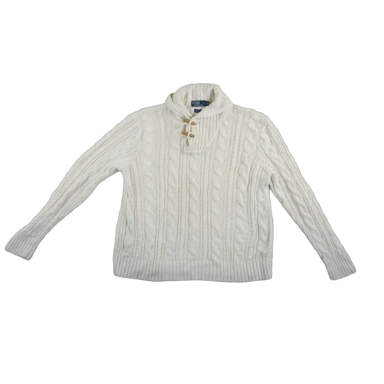 Polo Ralph Lauren Sweater Men's Size XXL Cream Cable Knit Linen Cotton Toggle