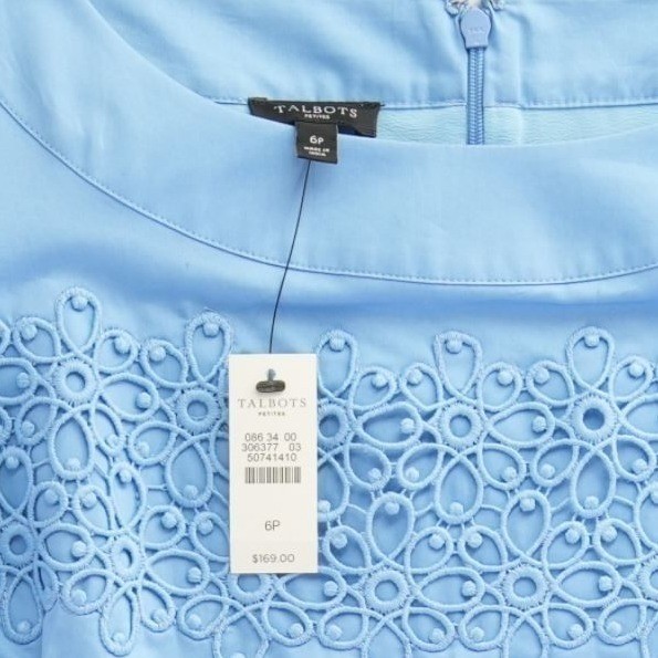 New Talbots Dress Women's Size 6P Light Blue Crochet Lace Shift Kentucky Derby - Image 4