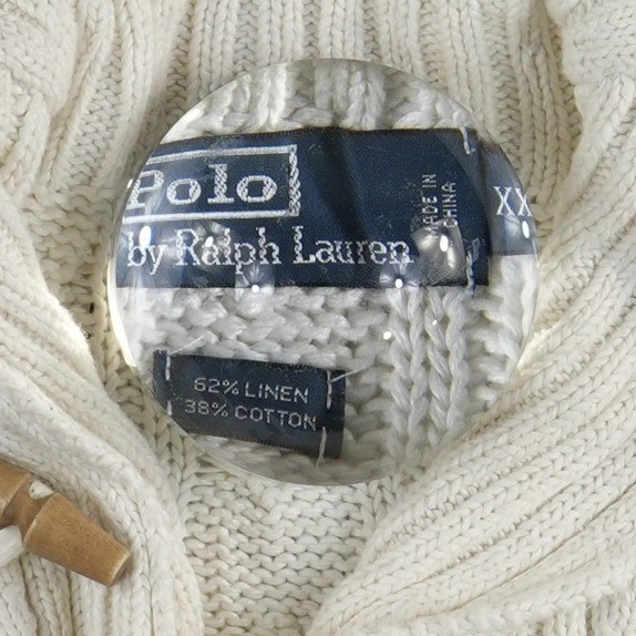 Polo Ralph Lauren Sweater Men's Size XXL Cream Cable Knit Linen Cotton Toggle - Image 4