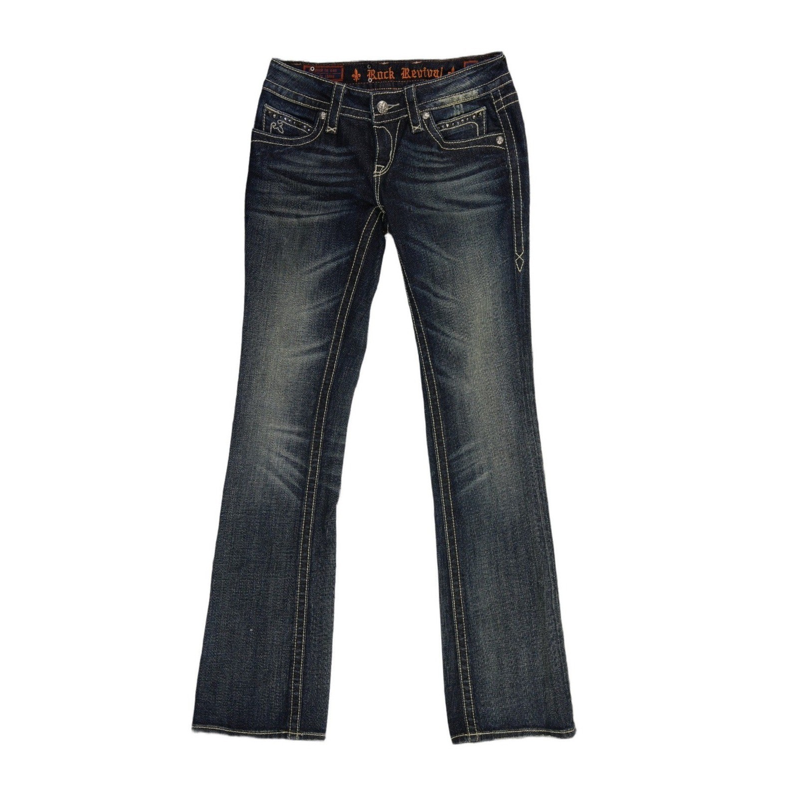 Rock Revival Bootcut Jeans Women's Size 28 Dark Wash Fleur De Lis Low Rise